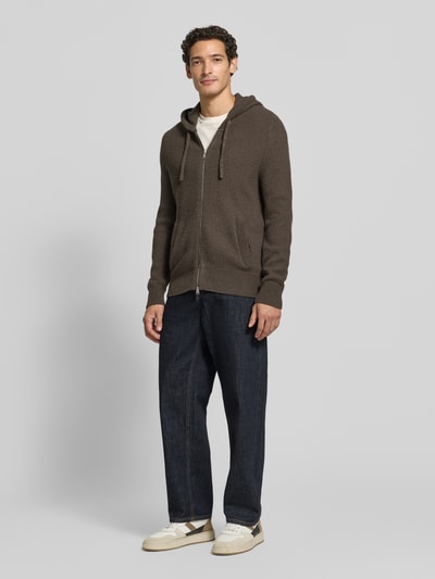 Marc O'Polo Regular Fit Strickjacke aus Schurwoll-Mix mit Baumwoll-Anteil Dunkelbraun 1