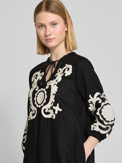 Emily Van den Bergh Tunikakleid aus Leinen mit Eingrifftaschen und 3/4-Arm BLACK 3