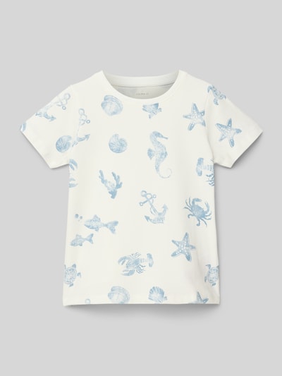 Name It T-shirt z prążkowanym, okrągłym dekoltem model ‘FILLE’ Złamany biały 1