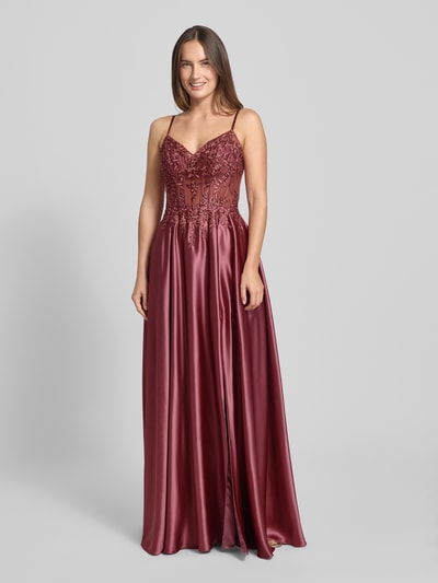Luxuar Regular Fit Abendkleid mit floralem Spitzenbesatz Rostrot 4
