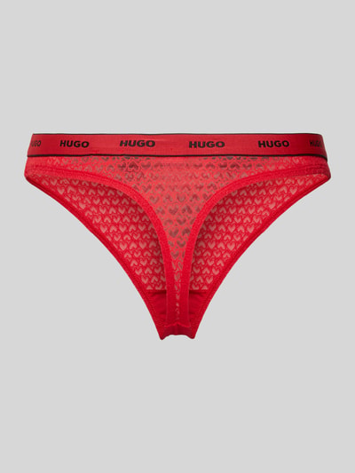 Produktfoto, String mit Herz-Muster Modell 'VALENTINE THONG' von HUGO in Rot, Optik:Allover-Muster, elastischer Label-Bund, detailreiche Textur.