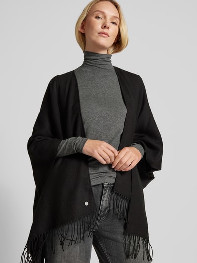 Fraas Poncho met rafels, model 'Cashmink' Zwart - 3