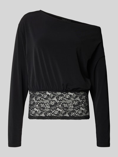 Productfoto, zwart Longsleeve met asymmetrische halslijn model ‘Mirelin’ van Gina Tricot, nauwsluitende fit, stretch-materiaalmix, kanten inzet
