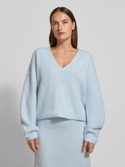 BOSS Orange Sweter o kroju oversized z dodatkiem wełny model ‘FITI’ Jasnoniebieski 4