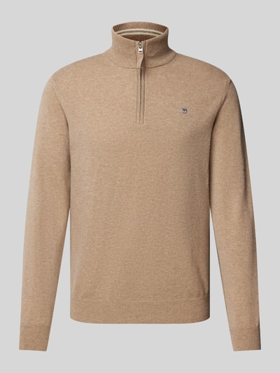 Gant Gebreide pullover met labelstitching, model 'SUPERFINE' Zand gemêleerd - 2