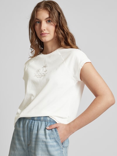 Jake*s Casual T-Shirt mit Motiv- und Statement-Stitching Offwhite 3