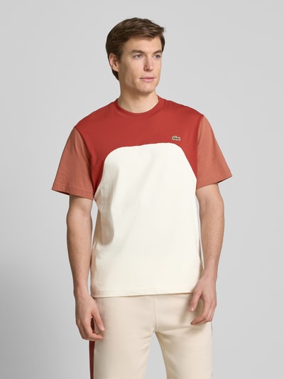 Lacoste T-shirt met labelstitching Roestrood - 4