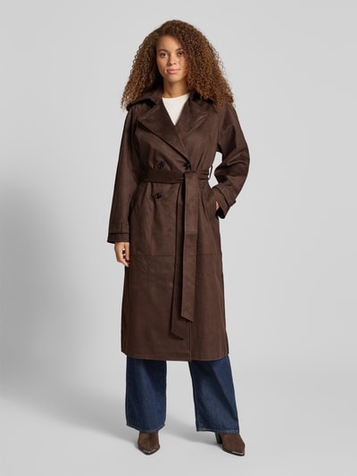 Gina Tricot Trench Coat mit Umlegekragen Modell 'Suede' Dunkelbraun 4