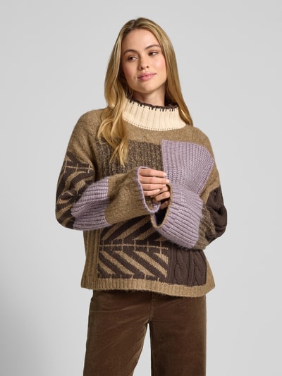 Jake*s Casual Sweter z dzianiny z prążkowanymi wykończeniami Lawendowy 4