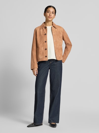 JOOP! Regular Fit Lederjacke mit Umlegekragen Modell 'LUANA' Beige 1