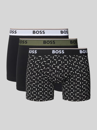 Produktfoto, Slim Fit Boxershorts aus Baumwoll-Mix Modell 'POWER' von BOSS, mit Label-Schriftzug, elastischer Bundabschluss, Stretch-Webstruktur, schwarze und gemusterte Ausführung.