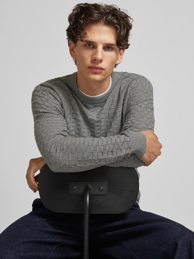 Only & Sons Gebreide pullover met structuurmotief, model 'KALLE' Lichtgrijs - 3