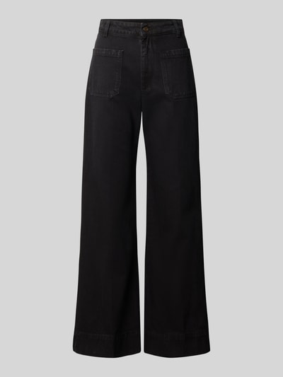 Produktfoto, Wide Fit Jeans aus reiner Escorial Wolle von Victoria Beckham in Schwarz mit aufgesetzten Taschen und Gesäßtaschen, strukturierte Oberfläche