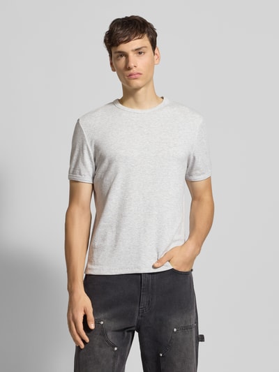 REVIEW T-shirt met geribde ronde hals Lichtgrijs gemêleerd - 4