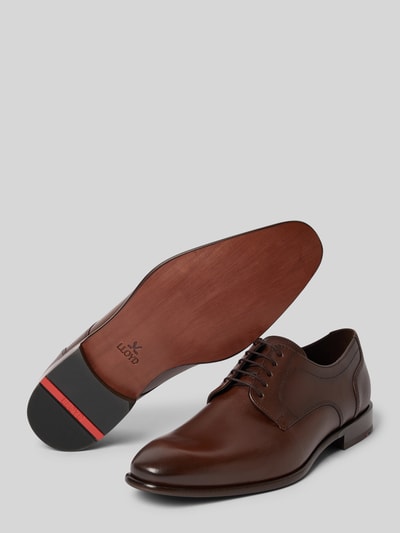 Produktfoto, Schnürschuhe aus Leder Modell 'LENO 110' von Lloyd, braun, abgerundete Spitze, gładka podeszwa, obcas 3 cm, cholewka 7 cm, szerokość w rozmiarze 44: 11 cm