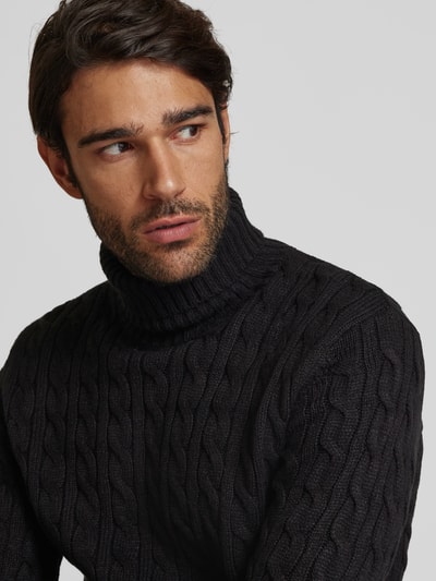 Jack & Jones Premium Strickpullover mit Zopfmuster Modell 'BLUCRASH' Black 3