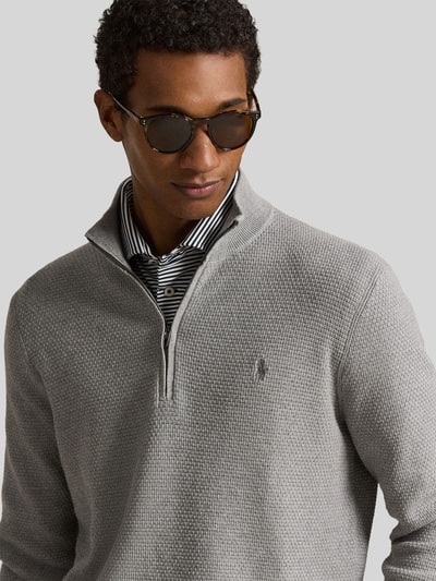 Polo Ralph Lauren Regular Fit Troyer aus Baumwoll-Mix mit Logo-Stitching Hellgrau Melange 3