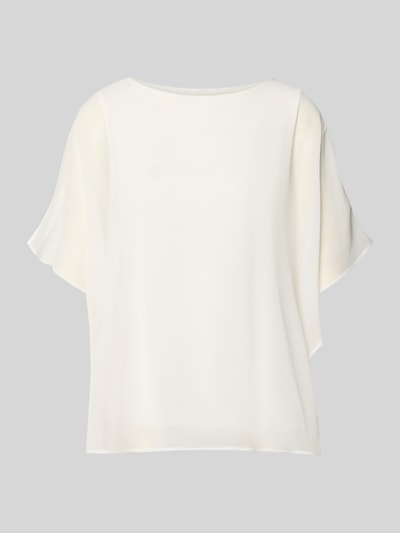 Produktfoto, Loose Fit Top aus Viskose-Mix von s.Oliver BLACK LABEL in Uni-Creme, U-Boot-Ausschnitt, Effektgarn, Chiffon-Struktur