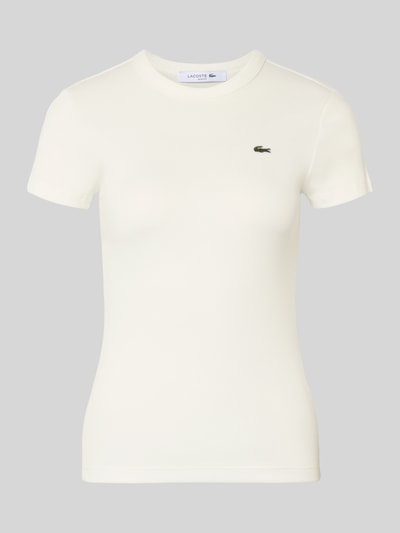 Produktfoto, Slim Fit T-Shirt aus reiner Baumwolle von Lacoste Sport in Optik: Unifarben mit Logo-Stitching, Rundhals, Kurzarm, Ripp-Struktur