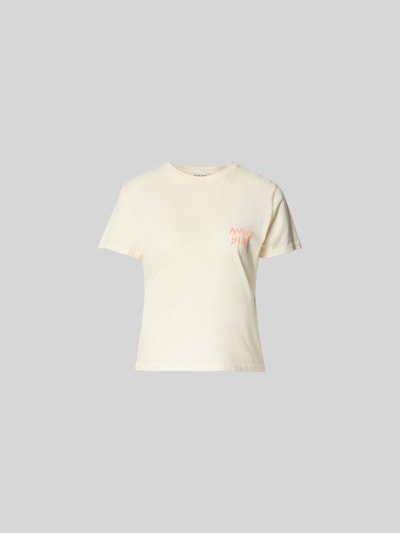 Produktfoto, Regular Fit T-Shirt mit Logo-Detail von Anine Bing in Creme, reine Baumwolle, Rundhalsausschnitt, Kurzärmeliges Design, Rückenlänge 52 cm
