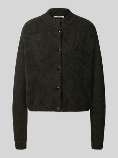 Produktfoto, Regular Fit Cardigan aus Woll-Alpaka-Mix Modell 'Alpha' von Gestuz, dunkelgrün, Strick-Optik, Stehkragen, elastisches Material