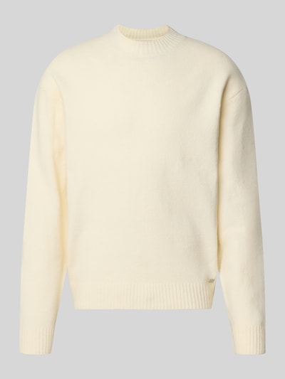 Produktfoto, Relaxed Fit Strickpullover aus Material-Mix mit Baumwoll-Anteil von REVIEW in Creme mit Stehkragen und elastischen Abschlüssen