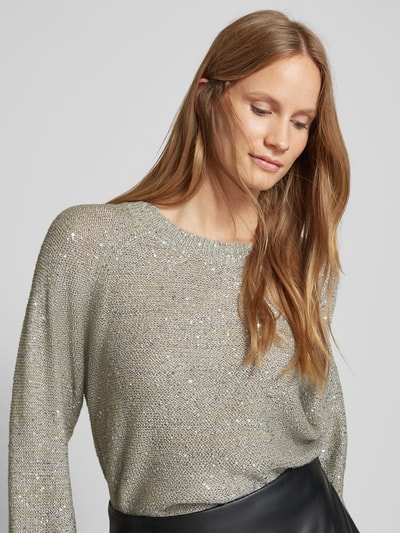 Vero Moda Regular Fit Strickpullover mit Pailletten Modell 'LEILANI' Silber Melange 3