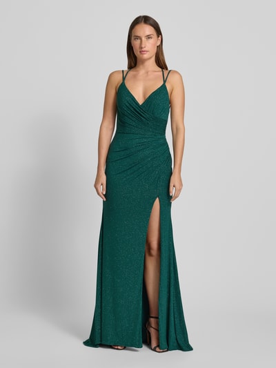 Mascara Abendkleid mit V-Ausschnitt und Raffungen Dunkelgruen 4