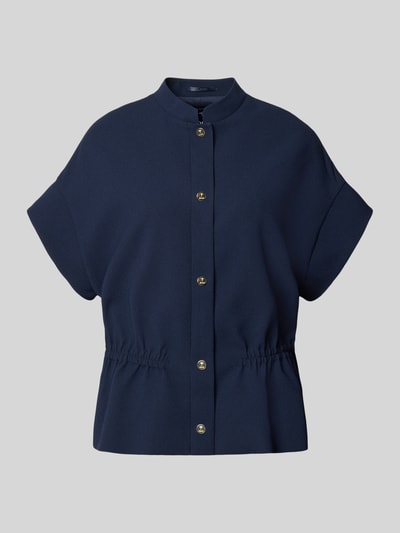 Produktfoto, Regular Fit Blazer mit Stehkragen und 1/2-Arm von JOOP! in Dunkelblau mit Knopfleiste, strukturierte Oberfläche, Rückenlänge 67 cm, Brustweite 50 cm, Ärmellänge 25 cm