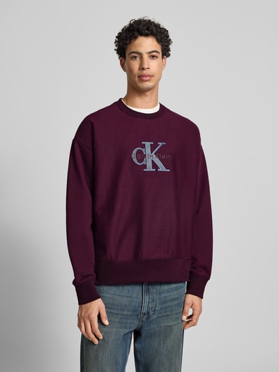 Calvin Klein Jeans Bluza o kroju oversized fit z wyhaftowanym logo model ‘Premium’ Bordowy 4
