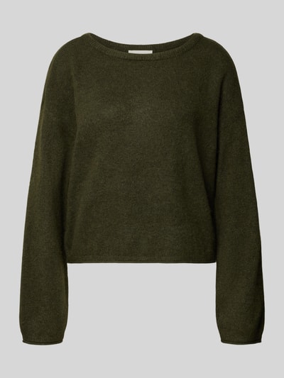 Produktfoto, Strickpullover aus Woll-Mix Modell 'Kellsey' von MSCH Copenhagen in Dunkelgrün, lockere Passform, Rundhalsausschnitt, feine Textur