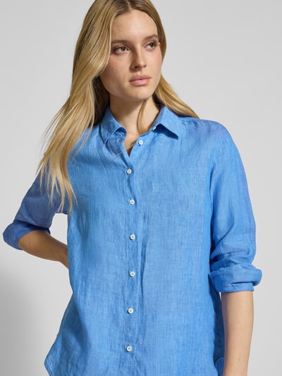 0039 Italy Regular fit overhemdblouse van linnen met doorknoopsluiting Blauw - 3