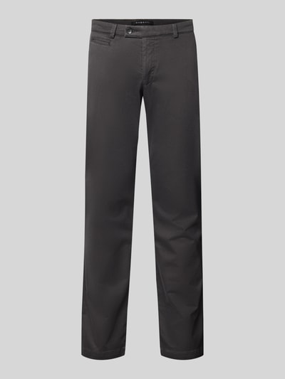 Produktfoto, Slim Fit Chino aus Baumwoll-Mix von bugatti in Dunkelgrau mit Münztasche und Gesäßtaschen, glatte Oberfläche