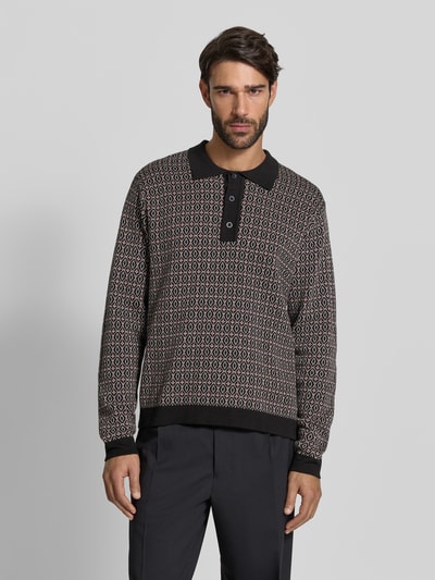 Casual Friday Slim fit pullover met polokraag, model 'Jacquard' Zwart - 4
