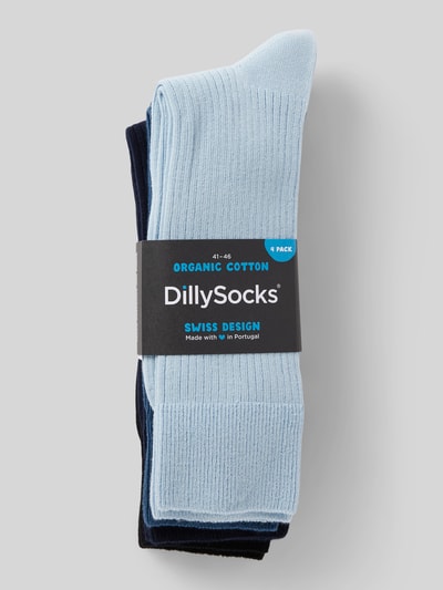 DillySocks Sokken met structuurmotief in set van 4 paar, model 'Ribbed Just Blue' Blauw - 3