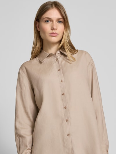 comma Bluse aus Lyocell-Mix mit Hemdblusenkragen Taupe 3