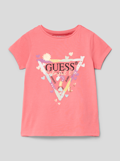 Guess T-shirt met contrasterende labelprint Felroze - 1