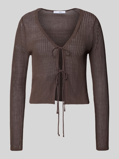 MANGO Strickjacke mit Vorderseite zum Binden Modell 'GERANIO' Dunkelbraun 2
