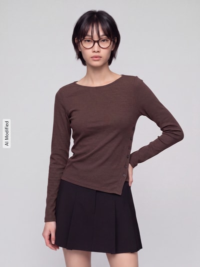 Levi's® Slim Fit Langarmshirt aus Baumwoll-Mix mit asymmetrischer Knopfleiste Hazel 4