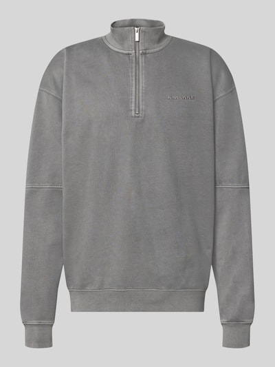Produktfoto, Relaxed Fit Sweatshirt aus Baumwoll-Mix von PEGADOR, szary kolor, ozdobne szwy, prążkowane wykończenia, wyhaftowane logo, kołnierz zapinany, długi rękaw, mieszanka bawełny, długość tyłu w rozmiarze M: 72 cm, długość rękawów w rozmiarze M: 65 cm