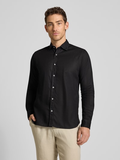 FIL NOIR Regular Fit Business-Hemd aus Leinen-Baumwoll-Mix Modell 'ROMA' Black 4
