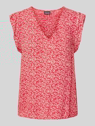 Pieces Regular Fit Blusentop mit V-Ausschnitt Modell 'NYA' Rot 2