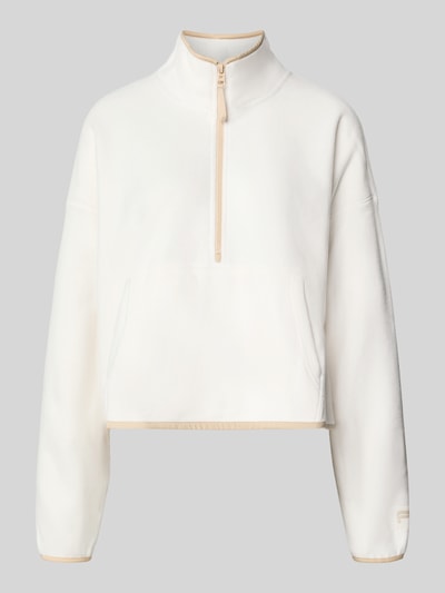 Produktfoto, Relaxed Fit Pullover Troyer-Kragen Modell 'Polar' van Fabletics, dames fleecejack in crème met kangoeroezak, fleece, lange mouw
