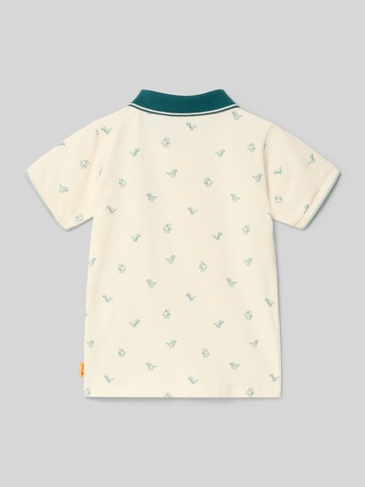 Produktfoto, Regular Fit Poloshirt mit Logo-Stitching von Steiff für Kinder aus elastischem Baumwoll-Mix, cremefarben mit Allover-Motiv-Print.