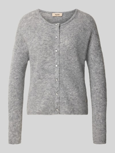 Produktfoto, Regular Fit Strickjacke aus Woll-Alpaka-Mix Modell 'Almine' von MOS MOSH, grau meliert, Langarm, Knopfleiste, weiche Textur