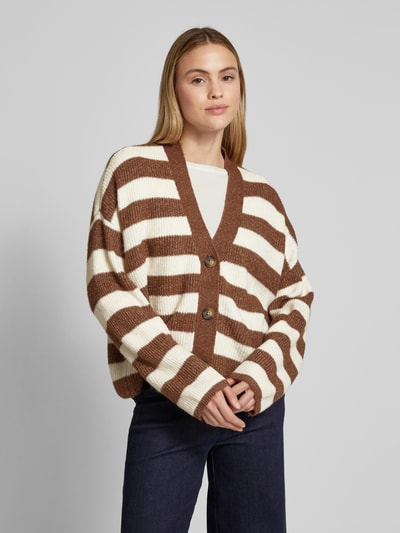 Vero Moda Relaxed Fit Strickjacke mit Streifenmuster Modell 'NATHALIE' Cognac 4