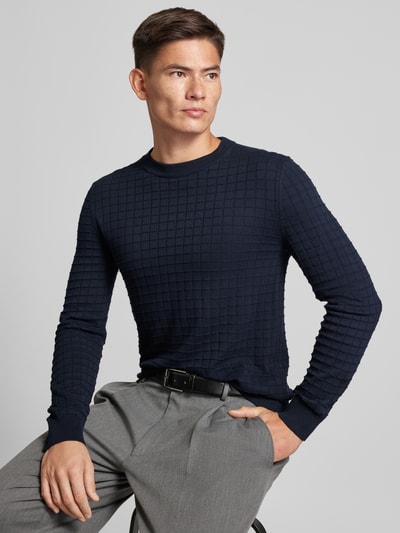 HUGO Strickpullover mit Strukturmuster Modell 'Scoult' Marine 3