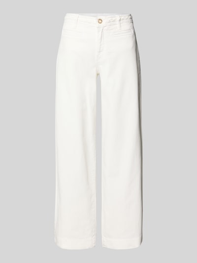 Produktfoto, białe spodnie Wide Leg Jeans mit Paspeltaschen Modell 'ZOYA' von Guess, czysta bawełna, szerokie nogawki, Szerokość w rozmiarze 27/32: 37 cm, długość wewnętrzna nogawki 77 cm, damskie