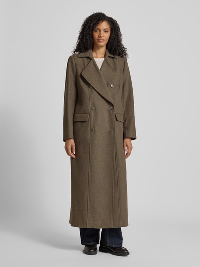 Gestuz Regular fit lange jas met wol, model 'Zinka' Middenbruin gemêleerd - 4