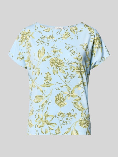 Produktfoto, Relaxed Fit T-Shirt aus weichem Viskose-Mix von s.Oliver RED LABEL in Hellblau mit floralem Allover-Muster, U-Boot-Ausschnitt, Kurzarm, glatte Textur, Optik:Allover-Muster, Passform:Relaxed-Fit, Material:Viskose-Mix.